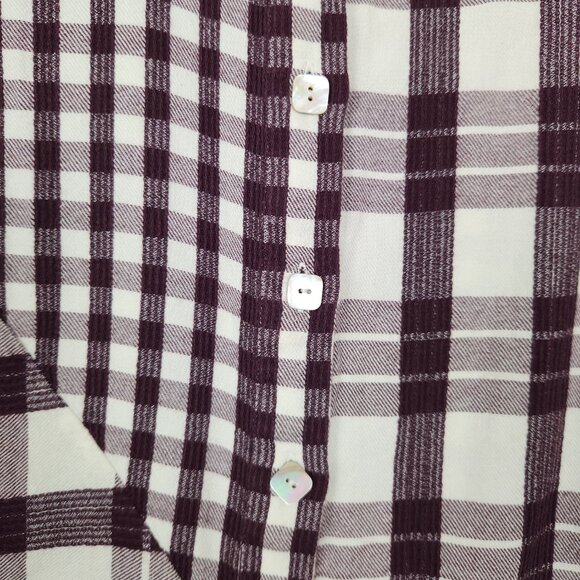 Soft Surroundings Size L Plaid Burgundy Purple 3/4 Sleeve Cotton Blend Tunic Top - Picture 3 of 6